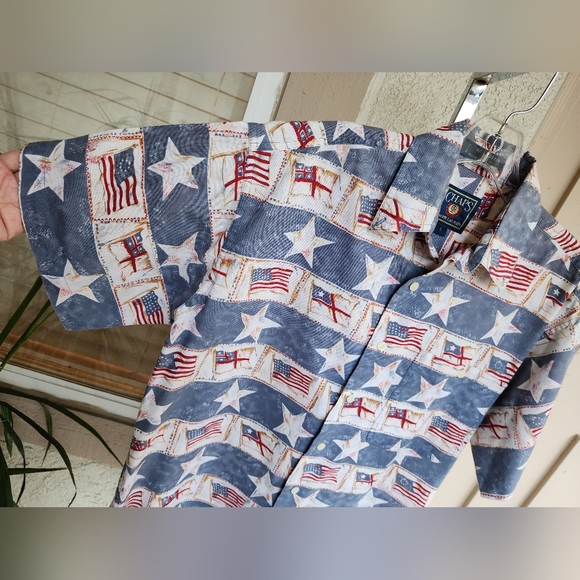 SMALL men Chaps RALPH LAUREN American Flag patriotic button short sleeve shirt - Picture 5 of 15